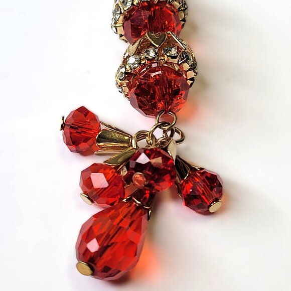 Red Crystal Tiered Chandelier Earrings - Picture 5 of 8